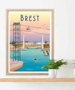 Alternative view of Affiche Brest - Le téléphérique et le pont de Recouvrance