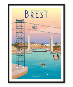 Affiche Brest - Le téléphérique et le pont de Recouvrance