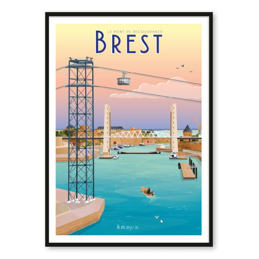 Affiche Brest - Le téléphérique et le pont de Recouvrance