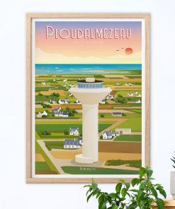 Alternative view of Affiche Ploudalmézeau et son château d'eau - vue sur la mer d'Iroise. 