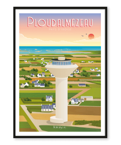 Affiche Ploudalmézeau et son château d'eau - vue sur la mer d'Iroise. 