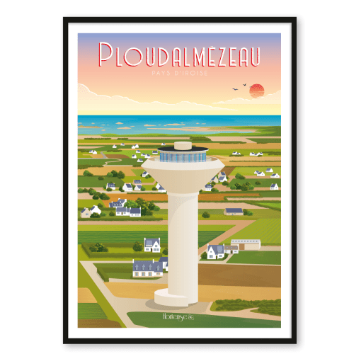 Affiche Ploudalmézeau et son château d'eau - vue sur la mer d'Iroise. 